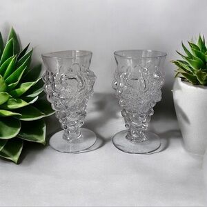 Rare Vintage Mold Blown Grape Bunch & Leaves Tea Tumbler Pair Clear set 2